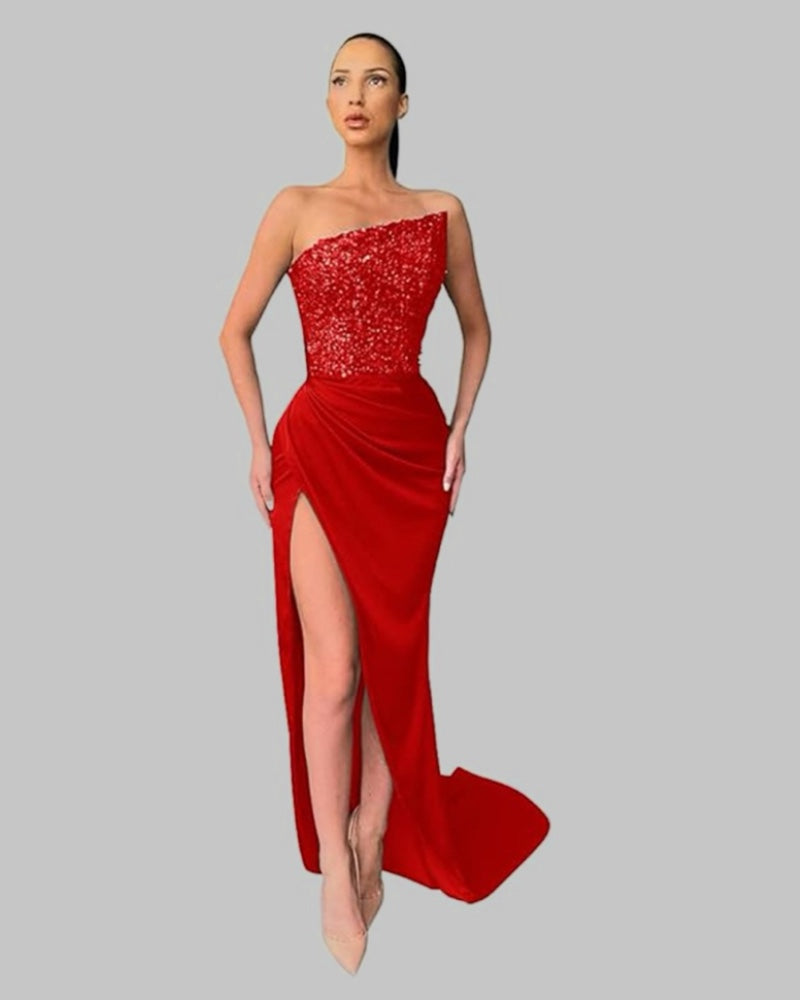 Sequined fairy long sleeveless fashionable tight medium length evening dress