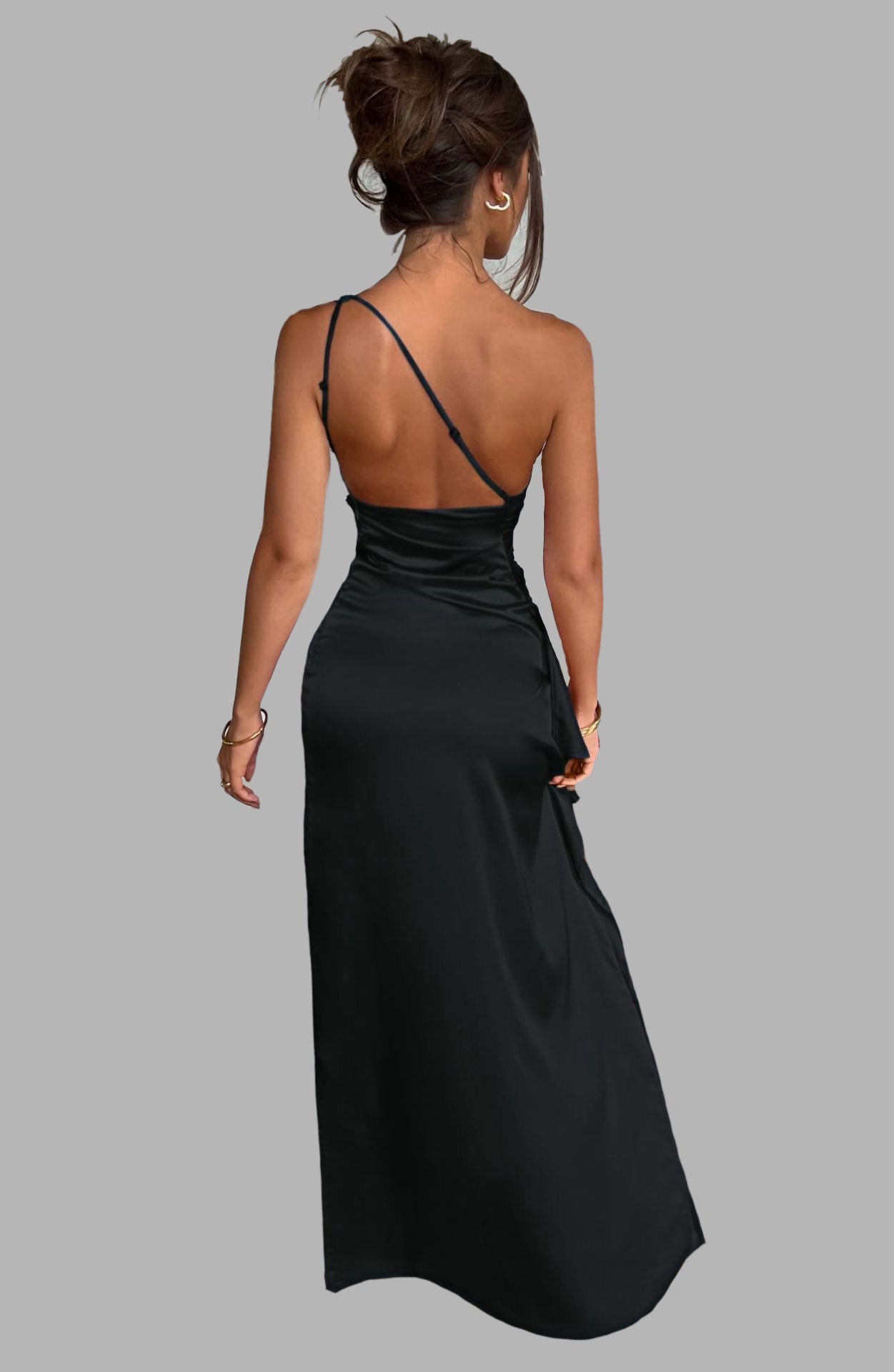One-Shoulder Satin Maxi Dress with Side Slit