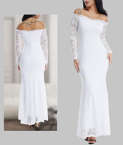 Off-Shoulder Lace Wedding Dress with Long Sleeves