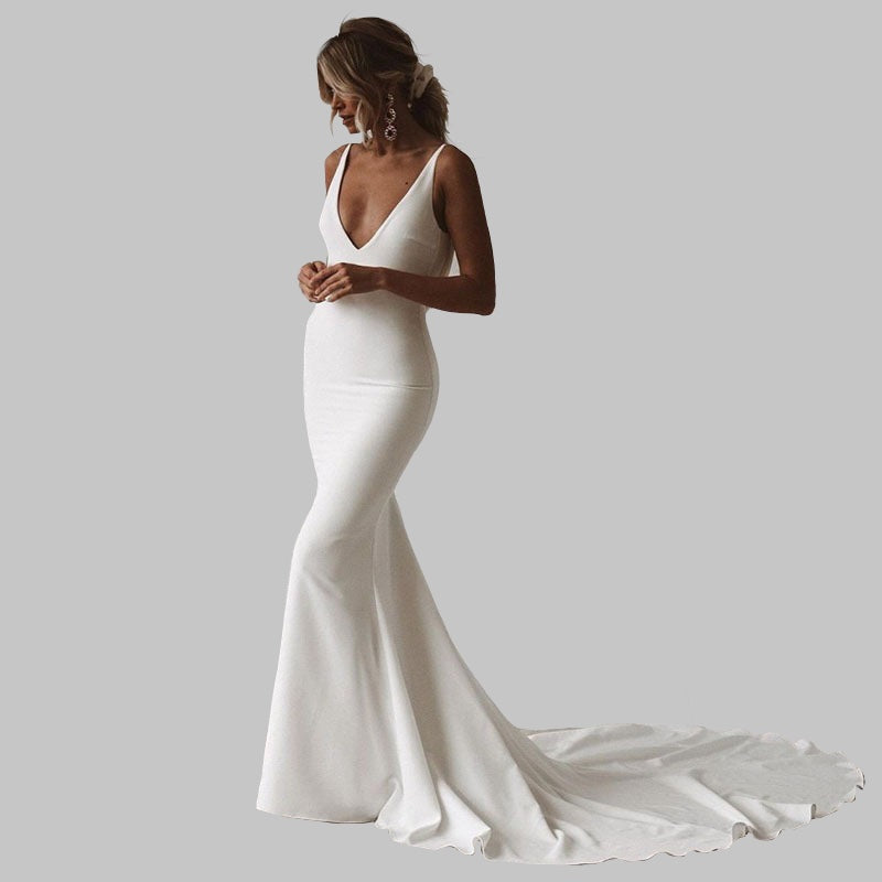 Timeless Satin V-Neck Mermaid Wedding Dress