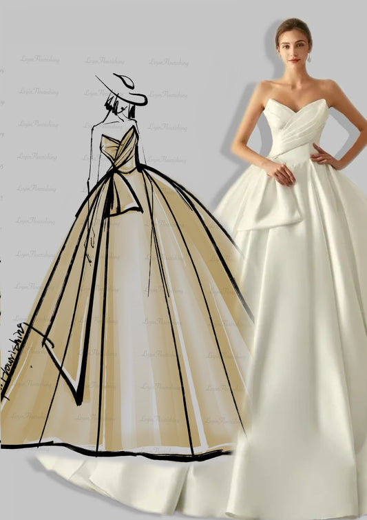 Elegant Satin A-Line Wedding Dress with Bow Detail and Dramatic Train