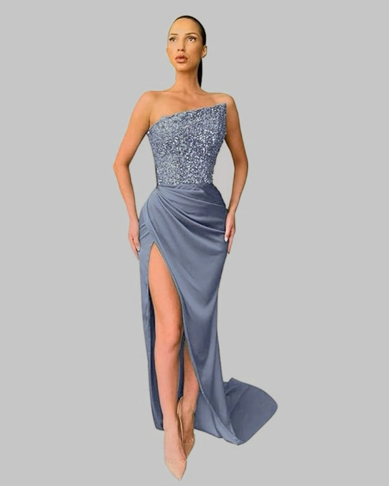 Sequined fairy long sleeveless fashionable tight medium length evening dress