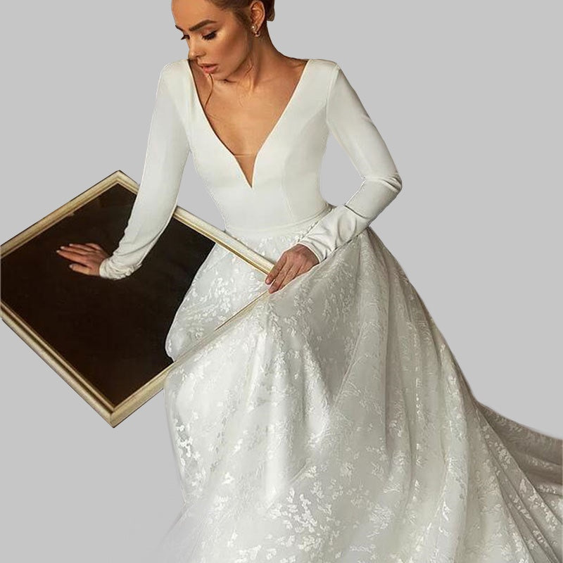 Stunning Backless Lace Wedding Dress with Long Sleeves