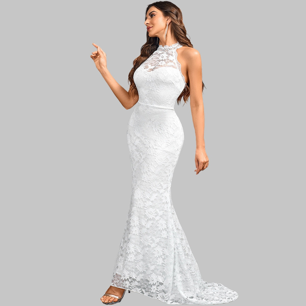 Lace Halter Neck Wedding Dress