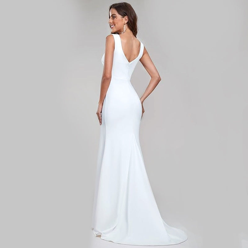 Satin V-Neck A-Line Wedding Dress with Side Slit