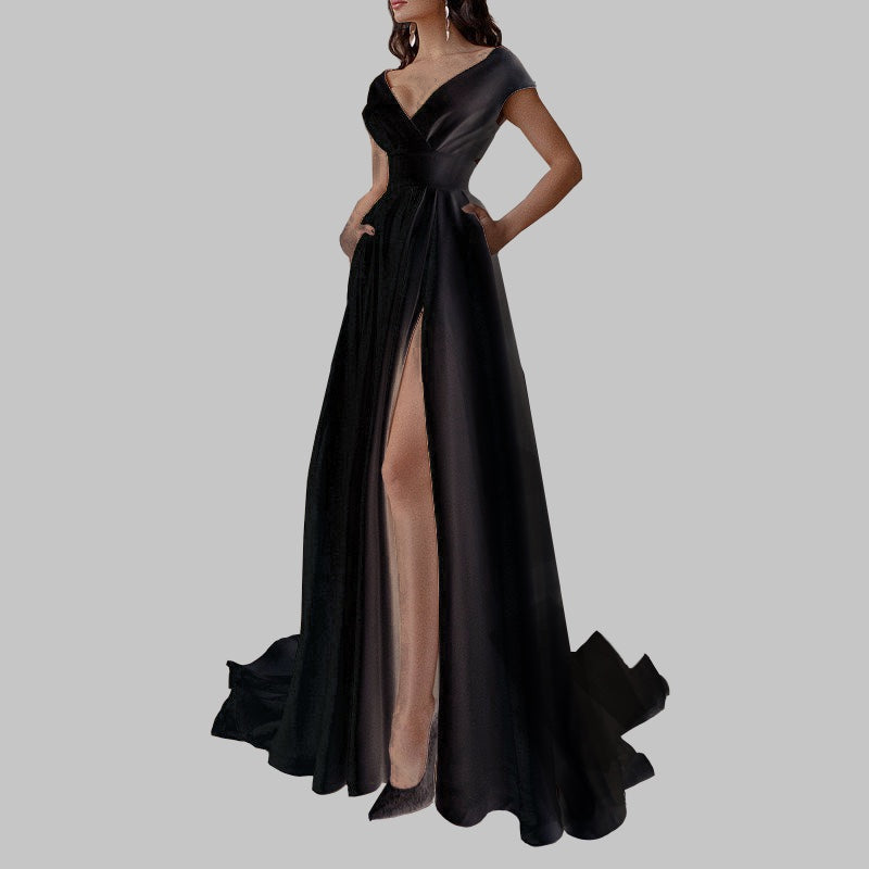 Stylish Satin Evening Dress with Cut-Out Back