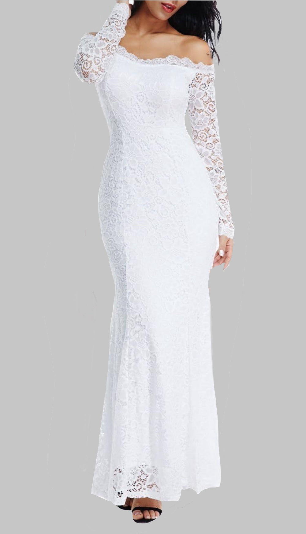 Off-Shoulder Lace Wedding Dress with Long Sleeves