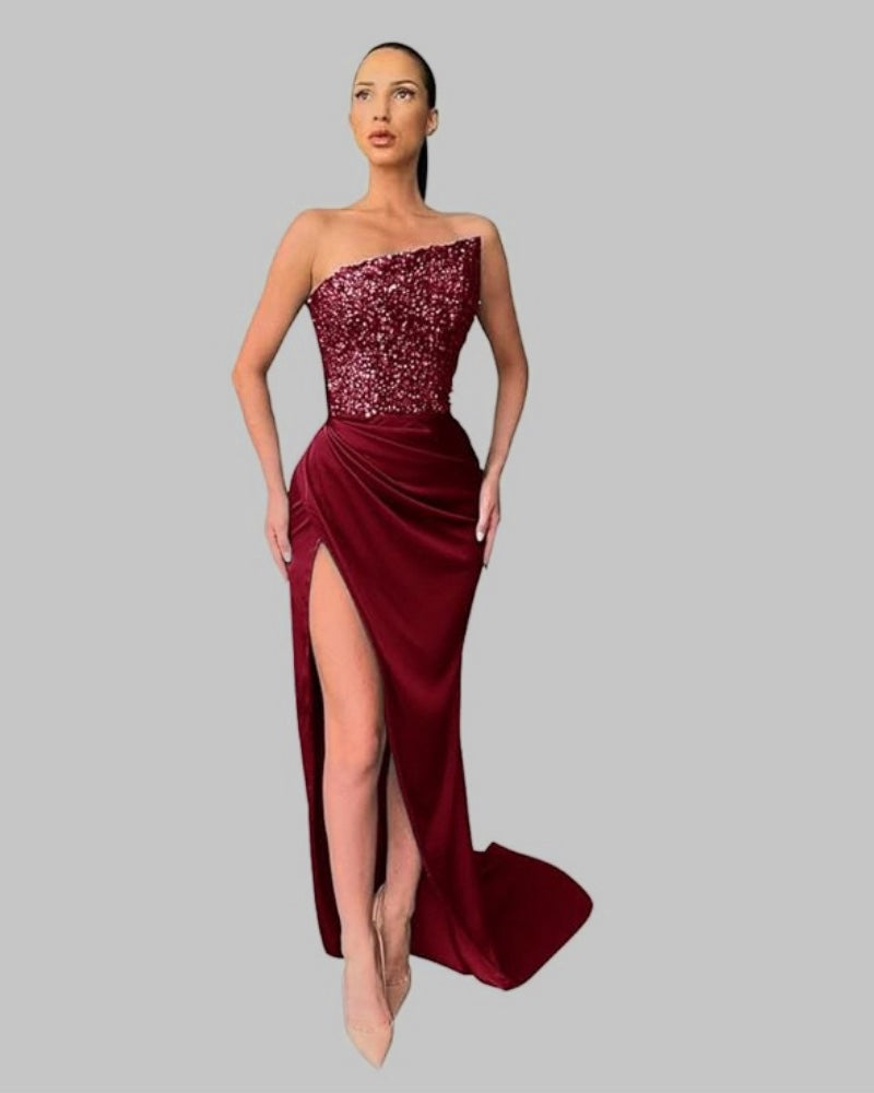 Sequined fairy long sleeveless fashionable tight medium length evening dress