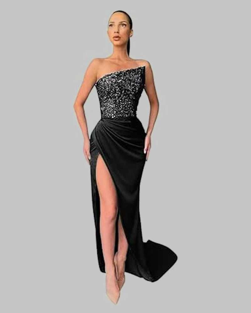 Sequined fairy long sleeveless fashionable tight medium length evening dress