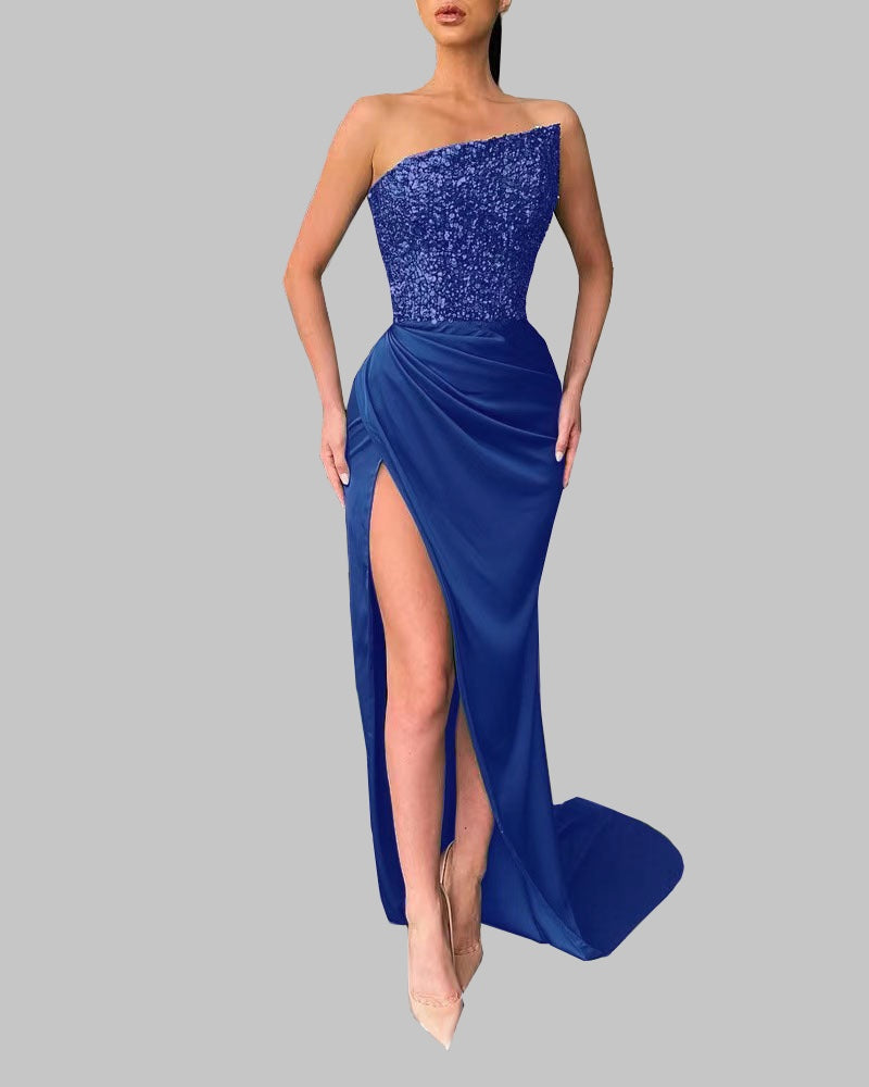 Sequined fairy long sleeveless fashionable tight medium length evening dress