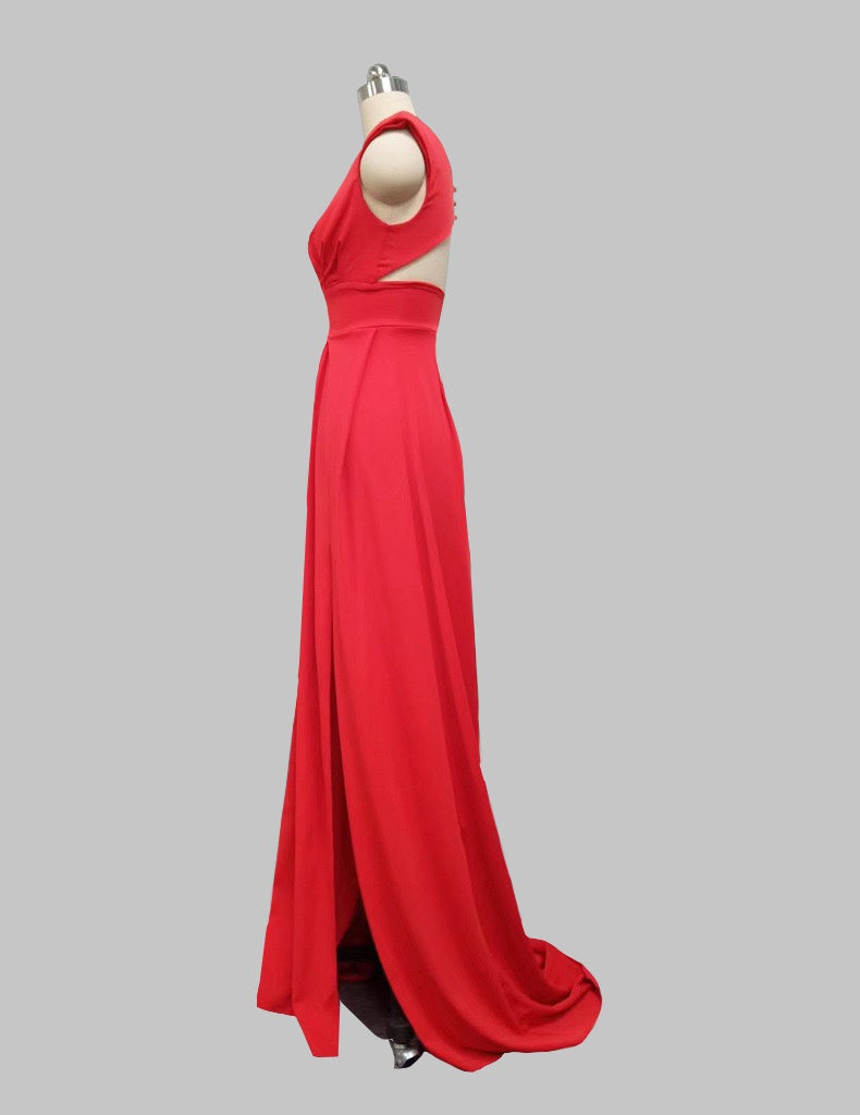 Stylish Satin Evening Dress with Cut-Out Back