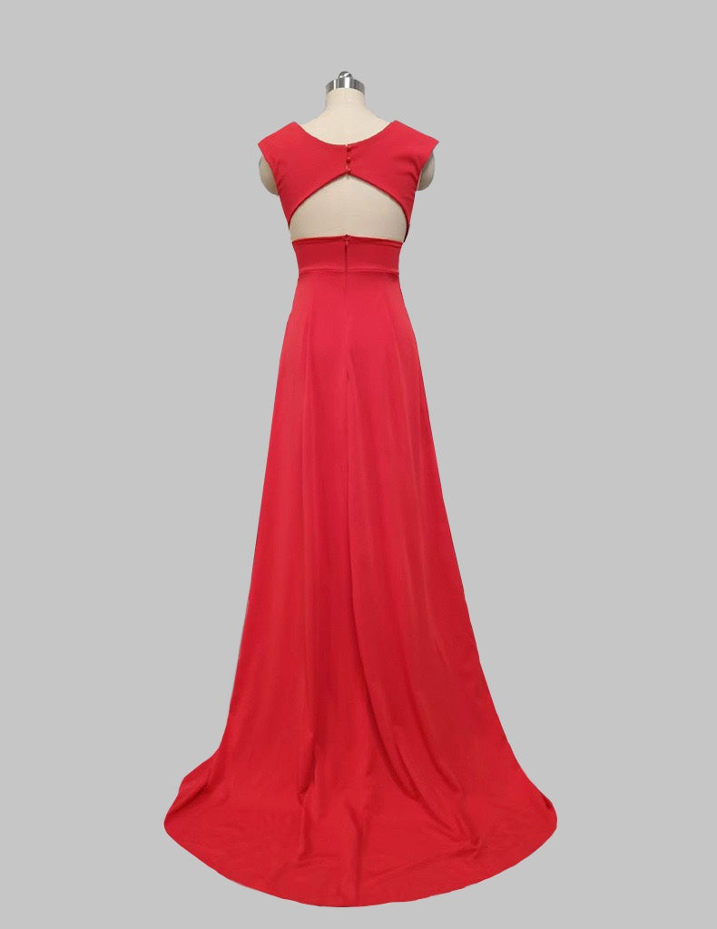 Stylish Satin Evening Dress with Cut-Out Back